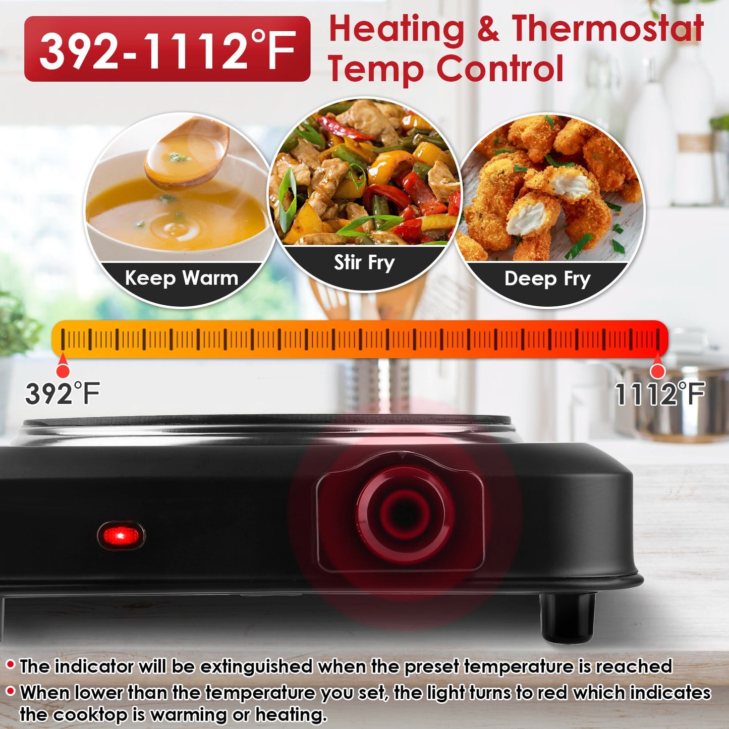 1200W Infrared Portable Electric Hot Plate – 7.5” Glass Cooktop with Adjustable Temperature