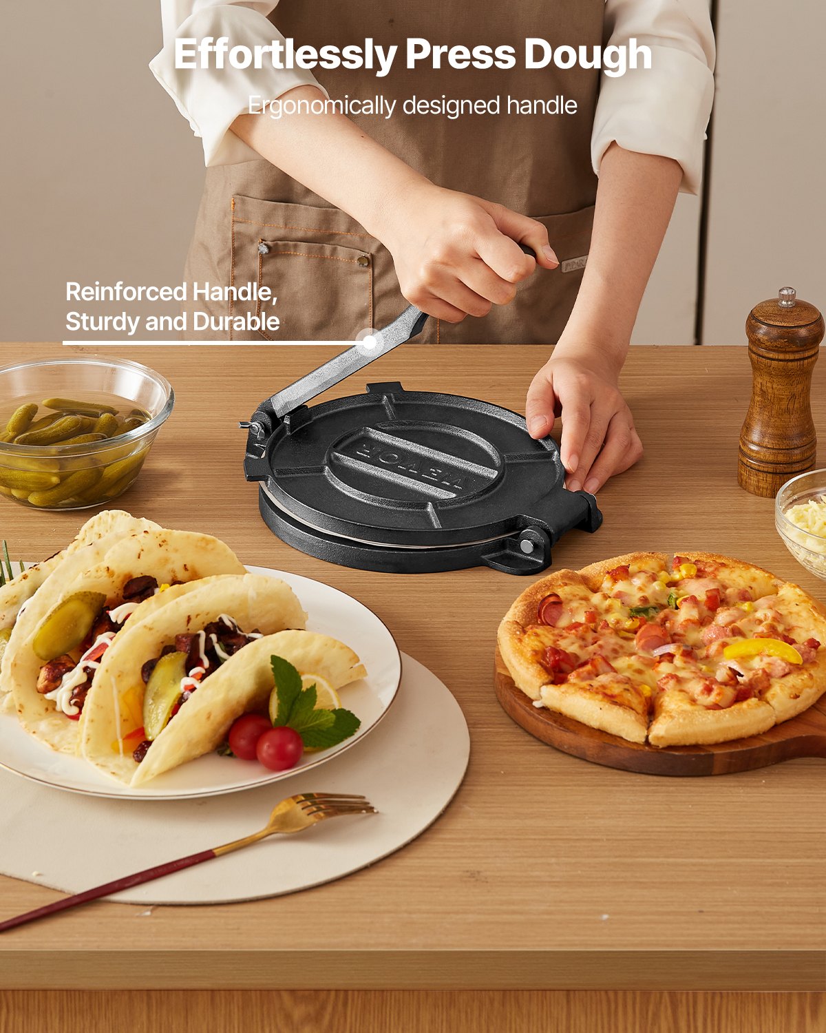 8" Heavy-Duty Cast Iron Tortilla & Roti Press – Chapati Dough Maker