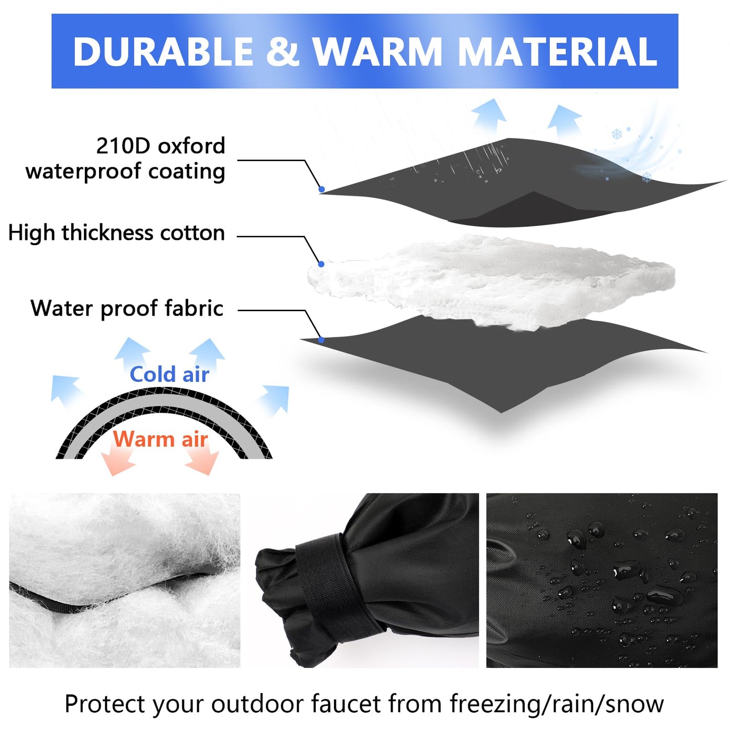 3PCS Outdoor Faucet Covers – Thick Insulated Faucet Socks for Winter Freeze Protection, Reflective Black