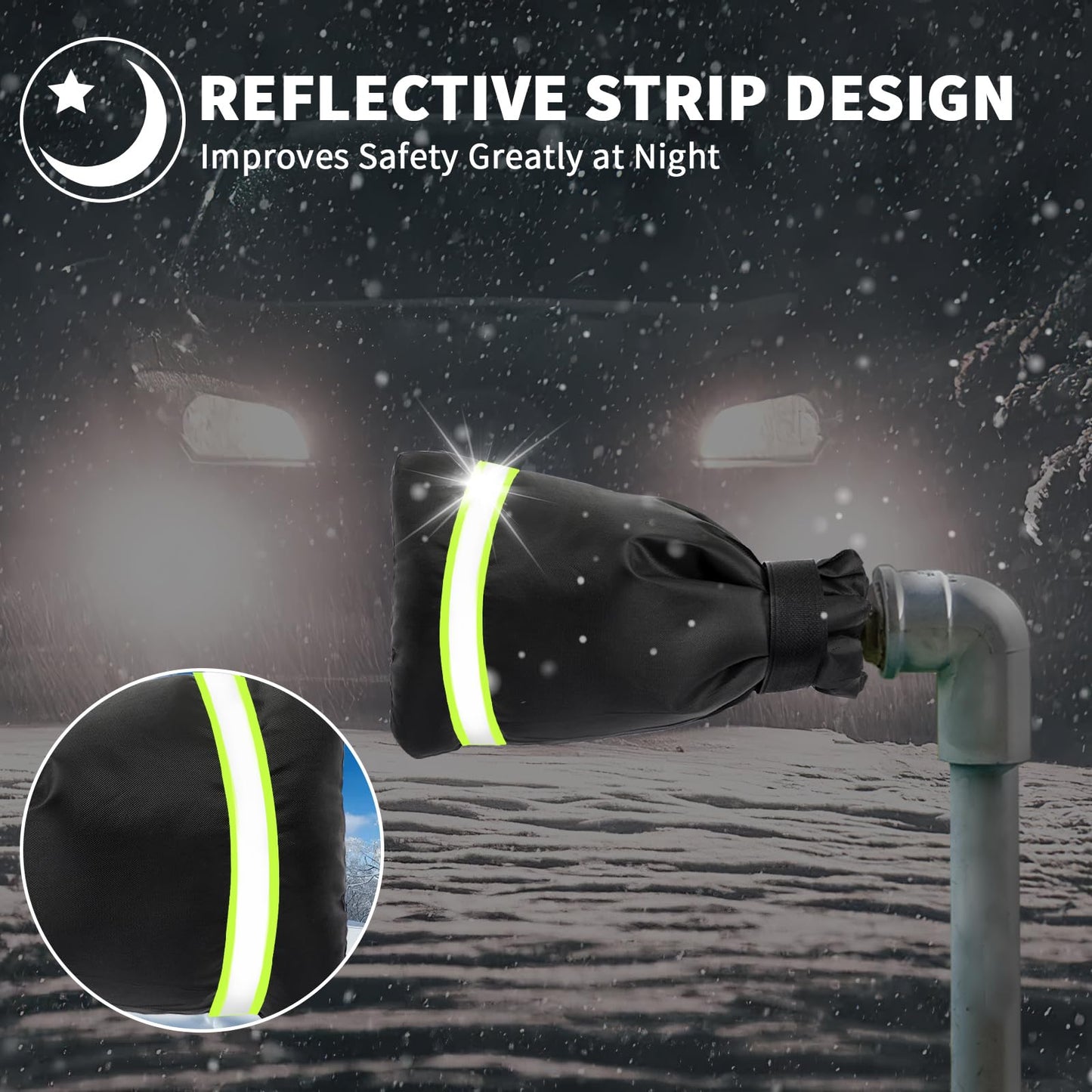 3PCS Outdoor Faucet Covers – Thick Insulated Faucet Socks for Winter Freeze Protection, Reflective Black