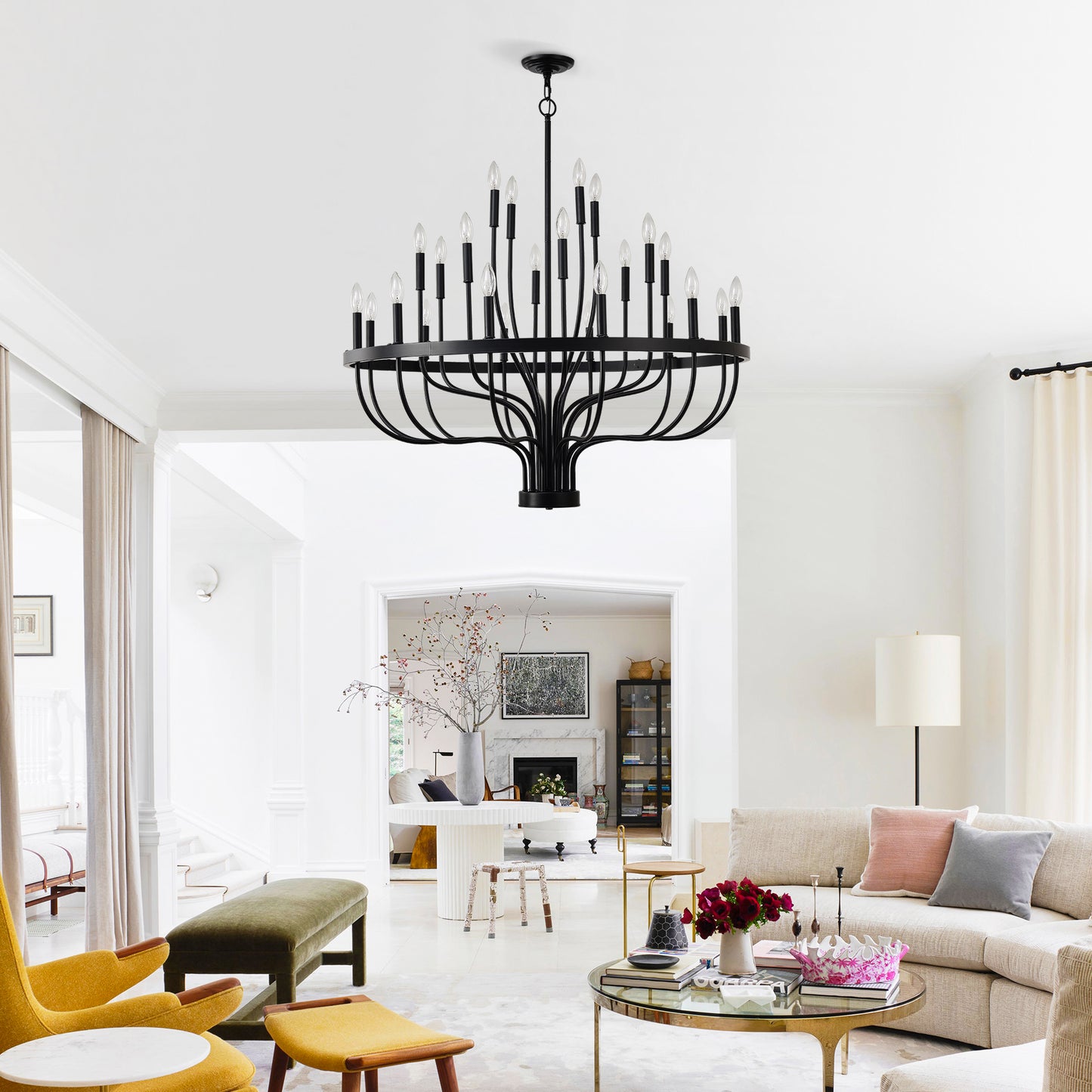 24-Light Black Industrial Chandelier – Modern Farmhouse Candle Pendant for Dining, Living, Bedroom & Kitchen