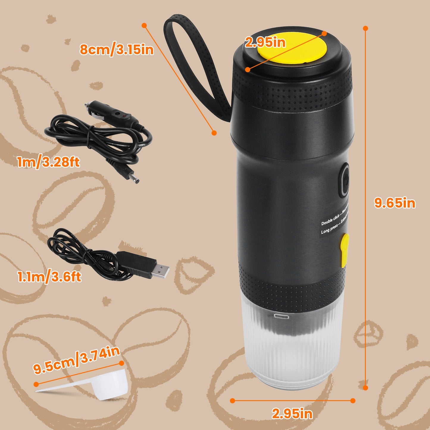 Portable Cordless Electric Espresso Maker – Self-Heating Coffee Machine for Car, Travel & Home