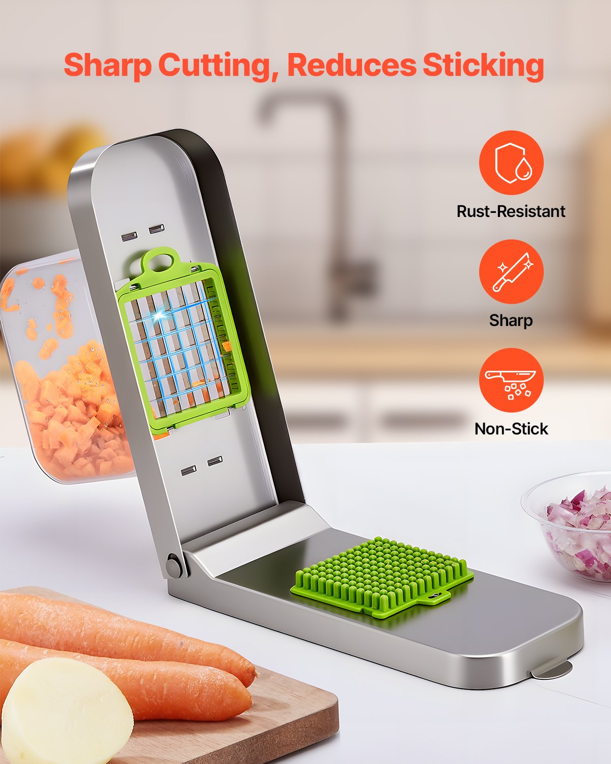 Vegetable Chopper & Onion Slicer – 3-in-1 Stainless Steel Veggie Cutter with Container