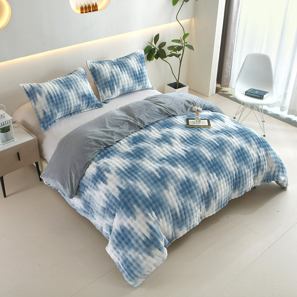 Reversible Faux Rabbit Fur Duvet Cover Set – Camo & Gradient Boho, Plush Luxury Bedding, Machine Washable, Warm All-Season Comfort