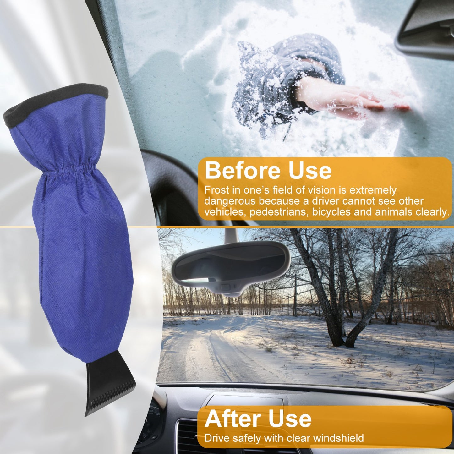Fleece-Lined Ice Scraper Glove for Car Windshield – Waterproof, Cold-Resistant Winter Snow & Ice Remover Mitt 1 Piece