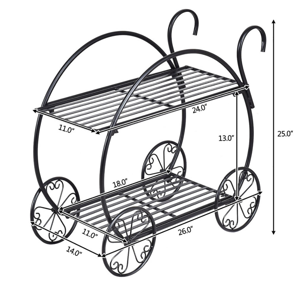 Heavy-Duty Metal Flower Cart Plant Stand for Indoor & Outdoor Décor