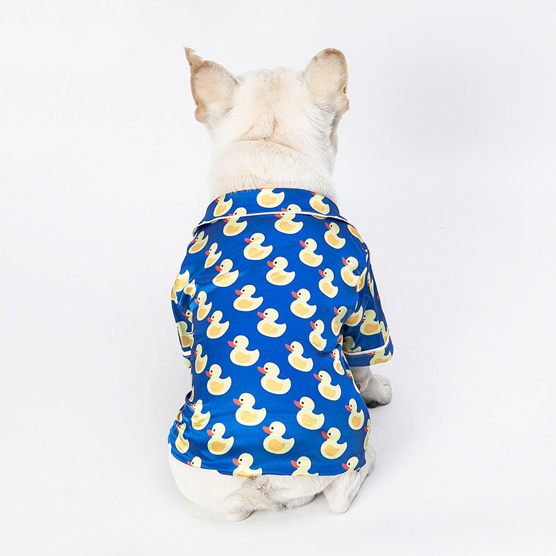 Cute Duck Pet Pajamas for Dogs & Cats – Soft Polyester Autumn & Winter Home Wear (Blue)