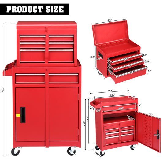 Red 4-Drawer Steel Cabinet with Lock – 330lb Heavy-Duty Tool Cart