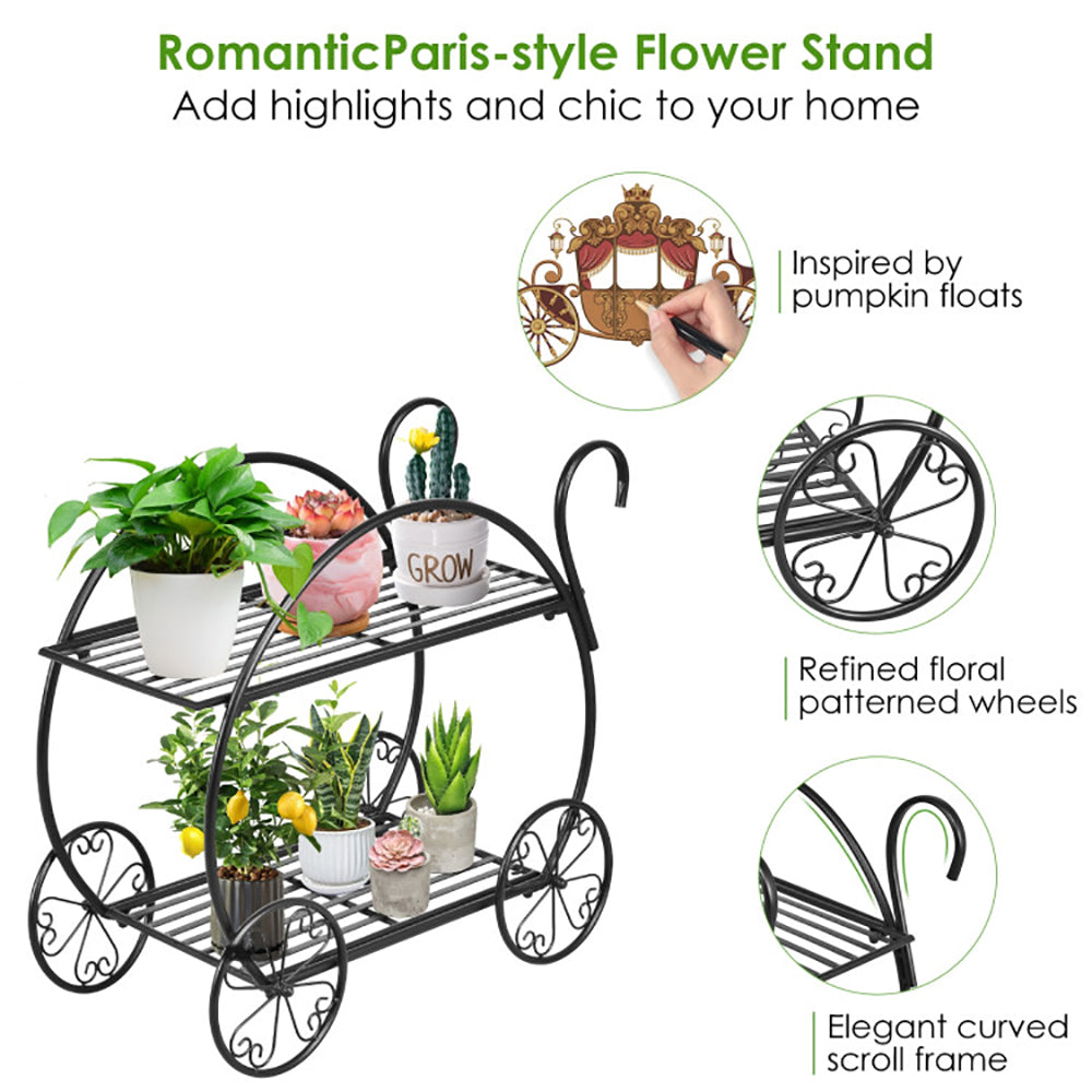 Heavy-Duty Metal Flower Cart Plant Stand for Indoor & Outdoor Décor
