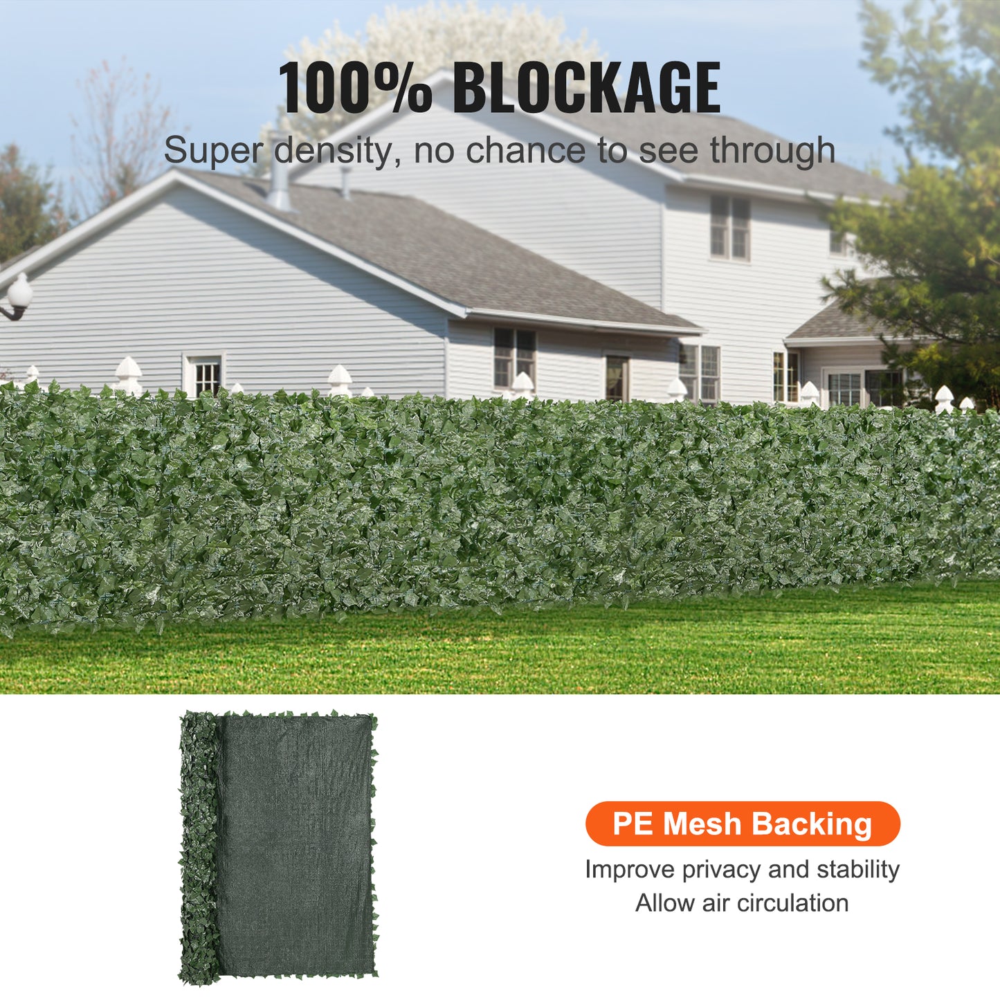VEVOR Artificial Ivy Privacy Fence Panel – 96” x 72” Green Wall Screen for Garden, Balcony & Yard