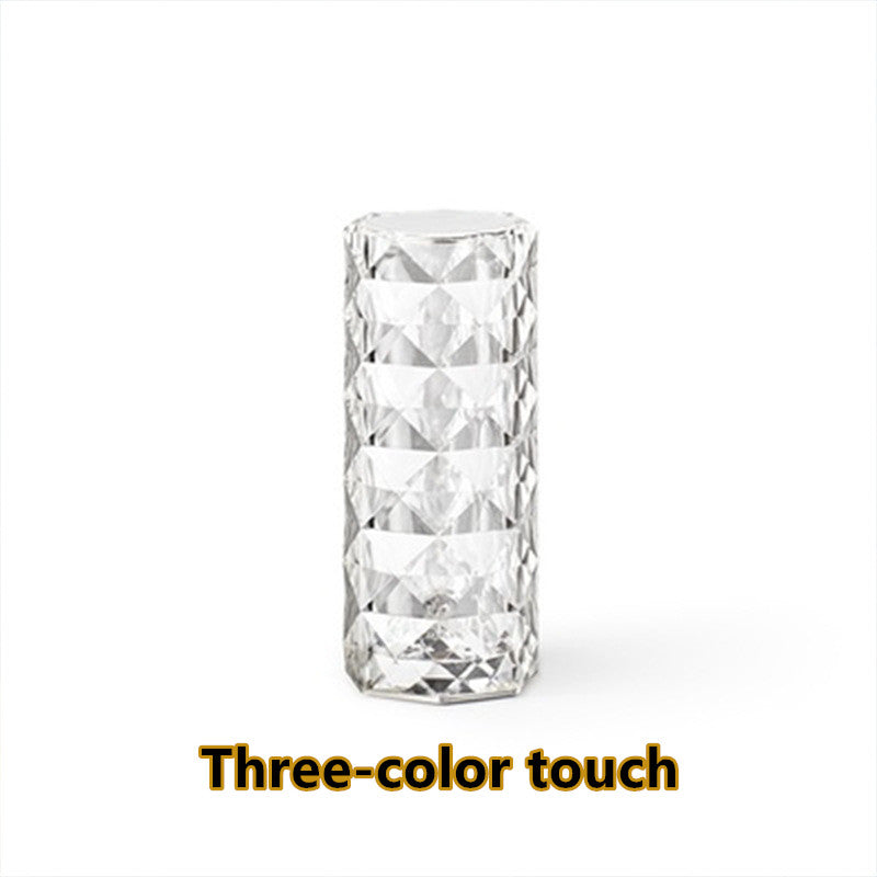 Nordic Crystal Diamond USB Table Lamp – Touch Dimming LED Night Light & Romantic Rose Projector