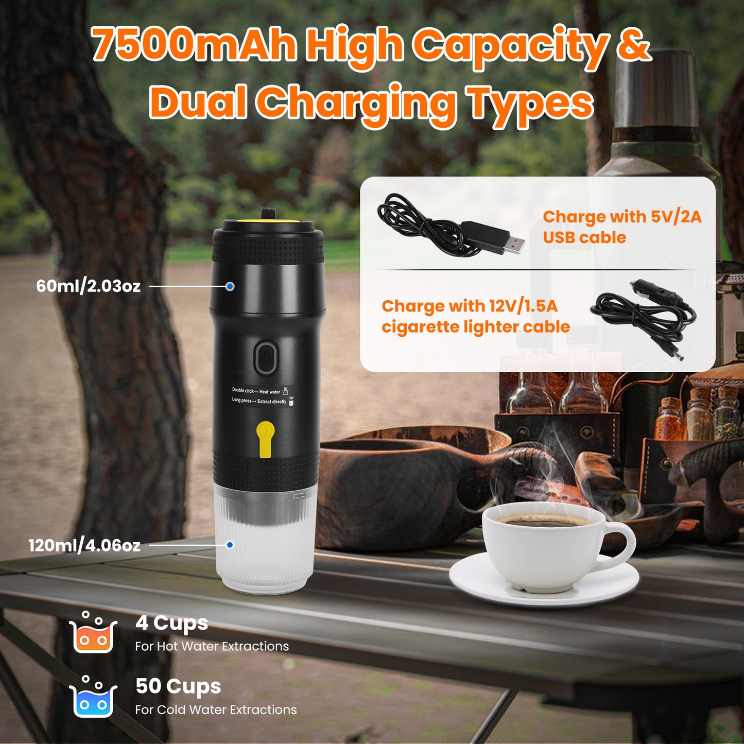 Portable Cordless Electric Espresso Maker – Self-Heating Coffee Machine for Car, Travel & Home