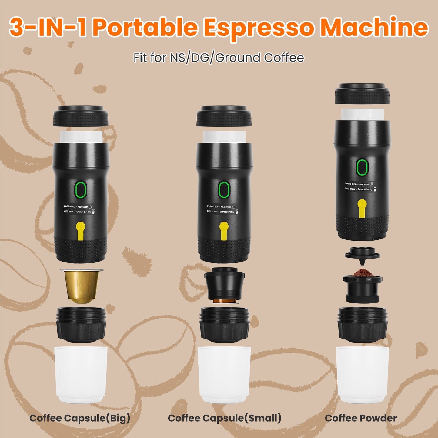 Portable Cordless Electric Espresso Maker – Self-Heating Coffee Machine for Car, Travel & Home