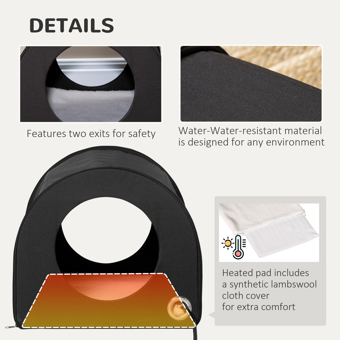 Heated Double-Wide Outdoor Cat House – Water-Resistant Winter Shelter for Multiple Cats (Black)