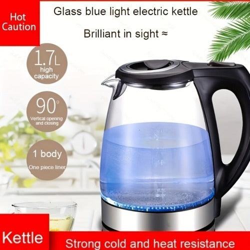 1.7L Electric Glass Kettle – 1200W Fast Boil with Stainless Steel Filter (Black)