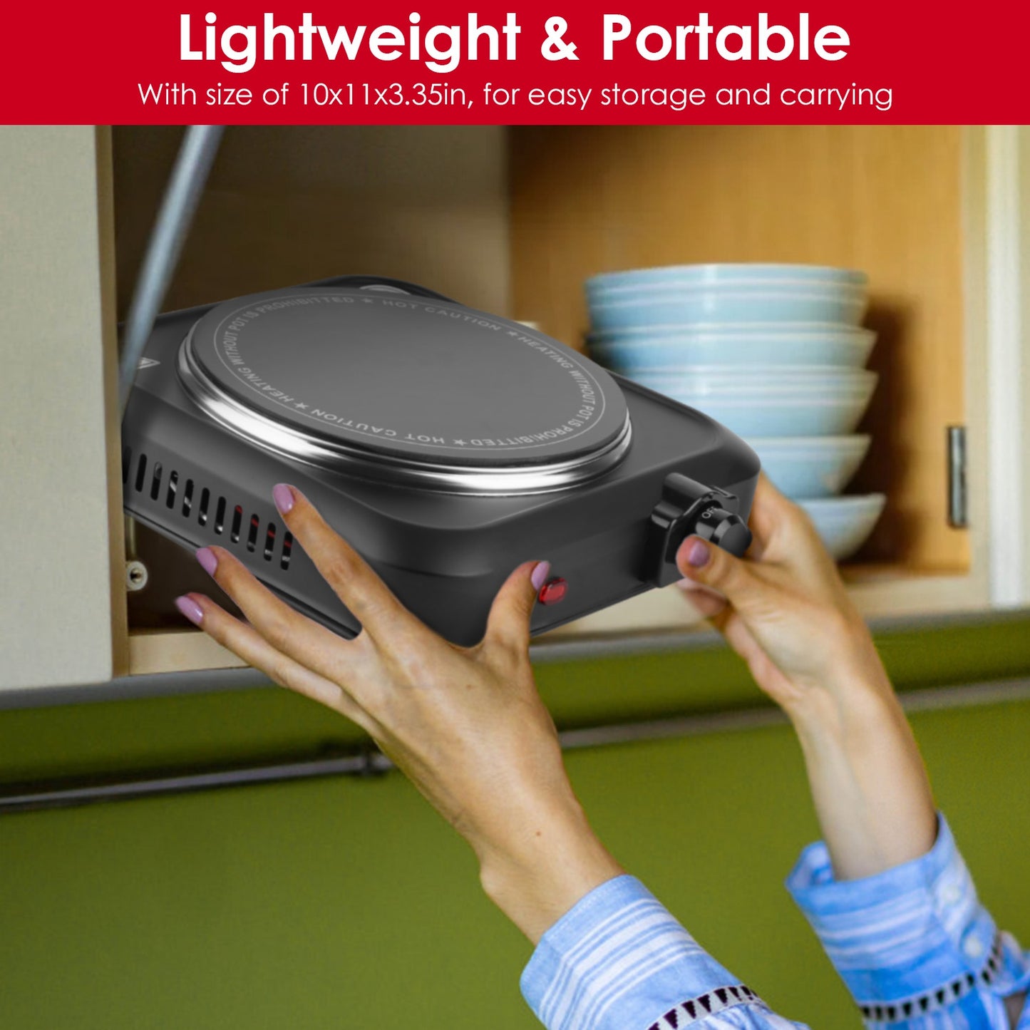 1200W Infrared Portable Electric Hot Plate – 7.5” Glass Cooktop with Adjustable Temperature
