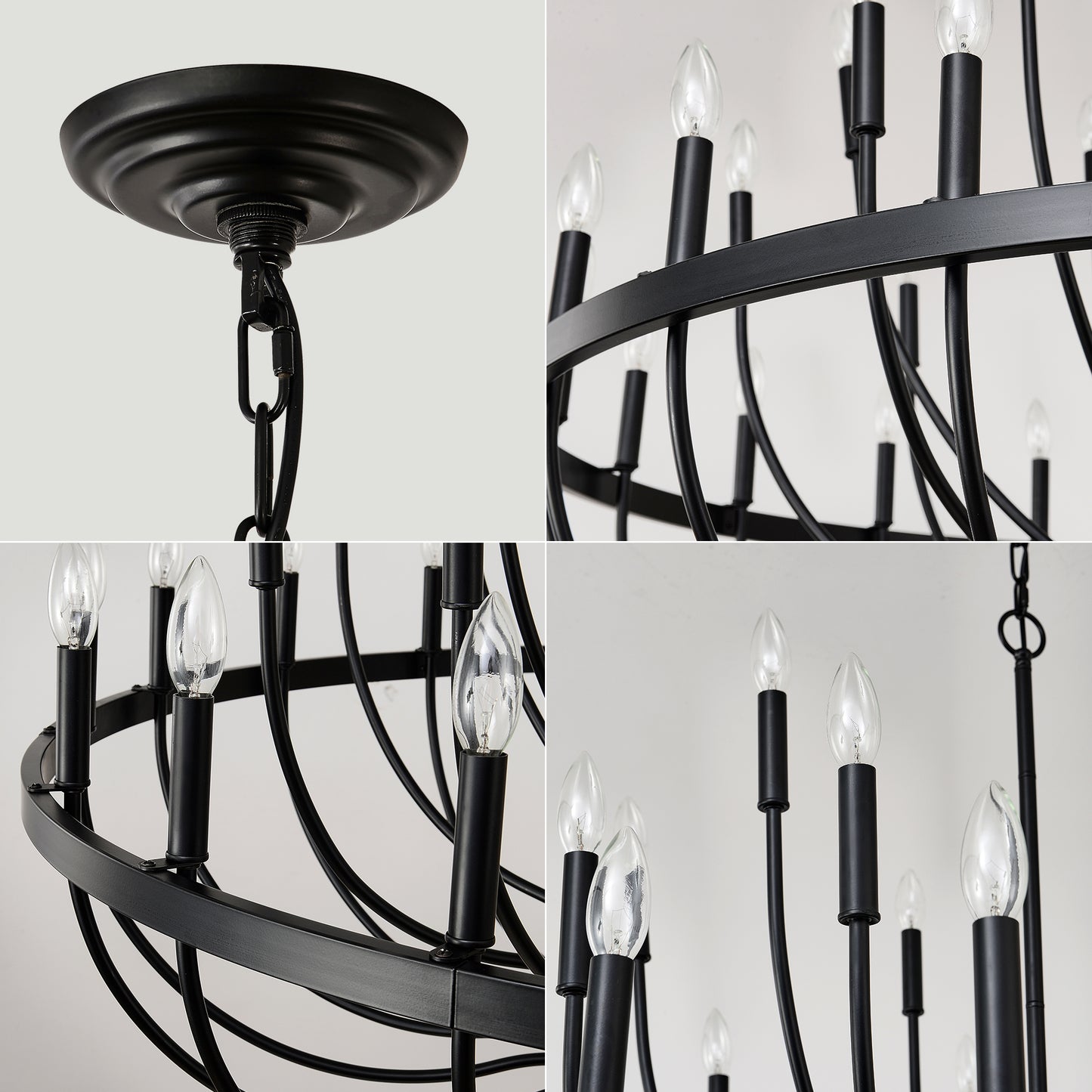 24-Light Black Industrial Chandelier – Modern Farmhouse Candle Pendant for Dining, Living, Bedroom & Kitchen