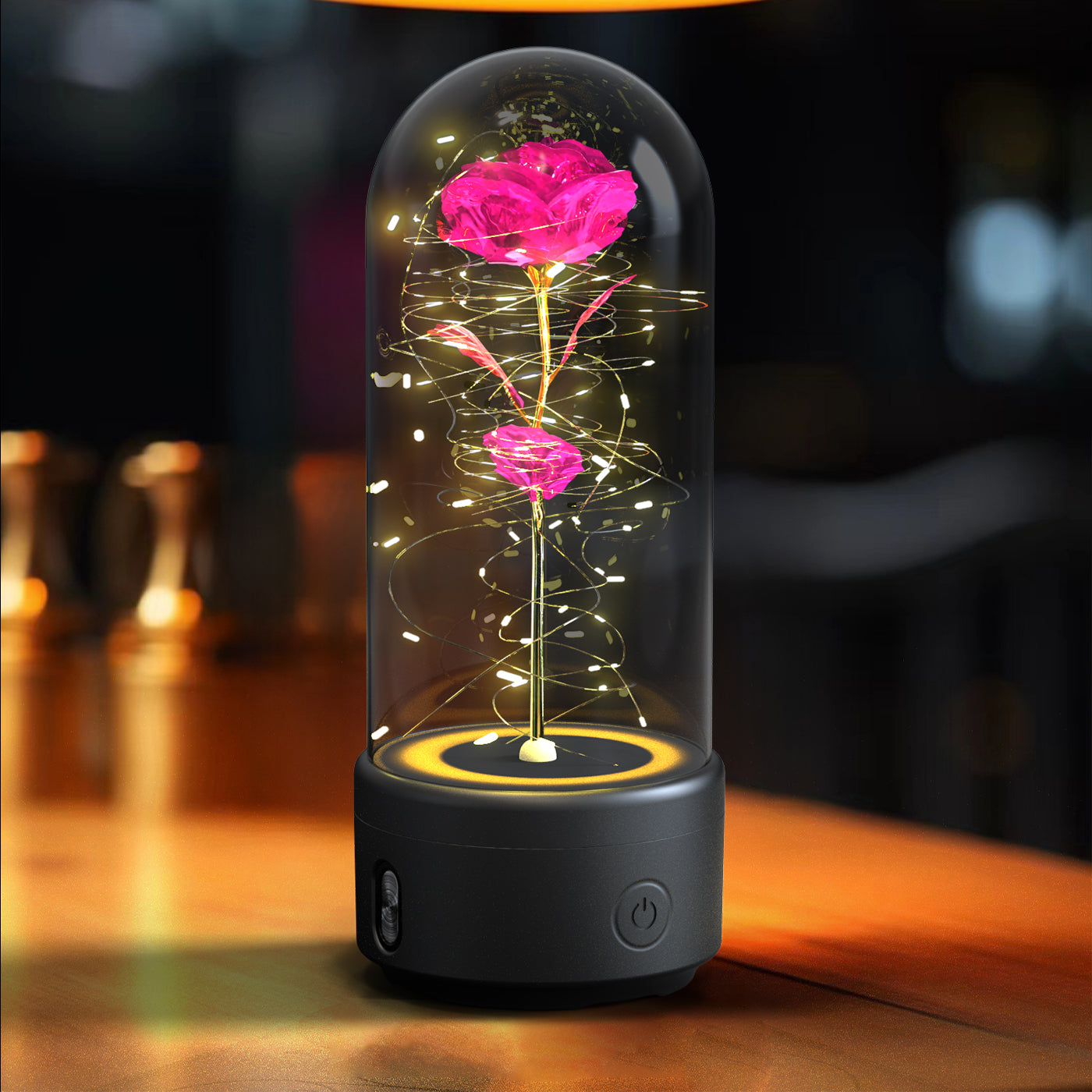 2-in-1 Rose LED Night Light with Bluetooth Speaker – Romantic Glass Rose Lamp Valentine’s Day Gift