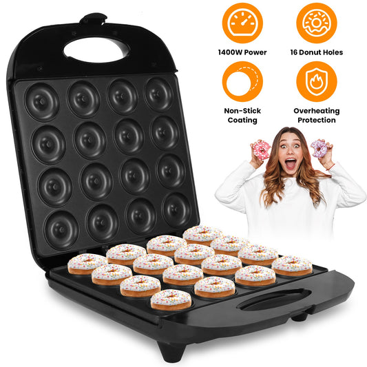 Mini Donut Maker Machine – 16-Hole Non-Stick Electric Doughnut Maker for Snacks & Desserts