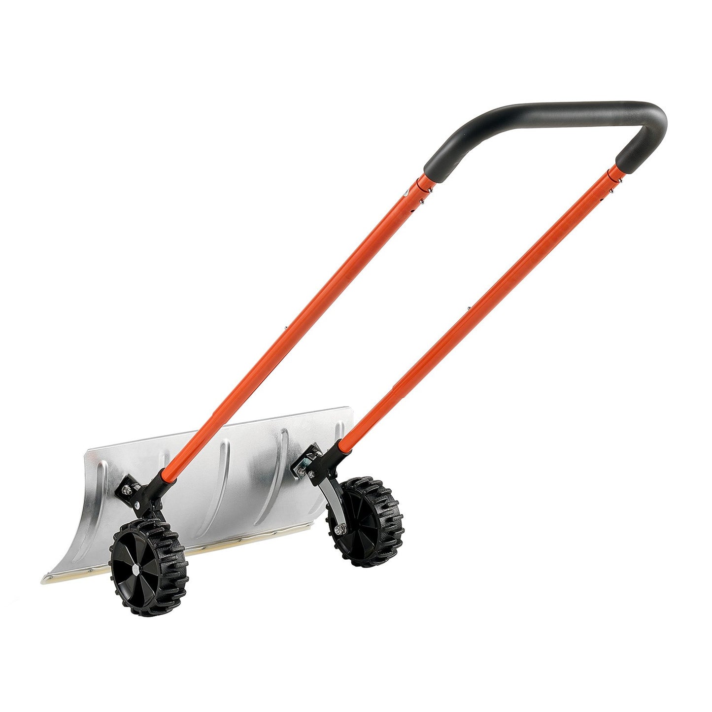 24” Heavy-Duty Snow Pusher Shovel with Wheels – Metal Snow Plow for Driveways, Sidewalks & Garages