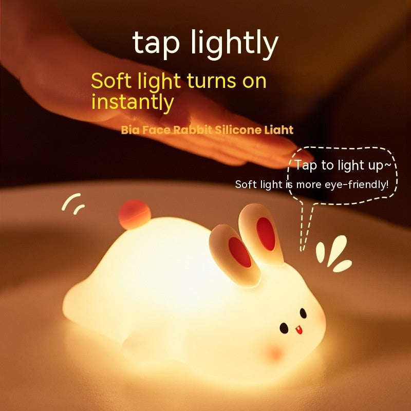 Cute Rabbit LED Night Light – Touch Sensor Silicone Kids Bedside Lamp with Timer & USB Rechargeable