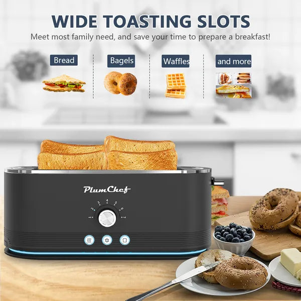 4-Slice Black Toaster – 7 Browning Settings, Defrost & Reheat, Stainless Steel, Anti-Jam & Anti-Fingerprint, 1350W