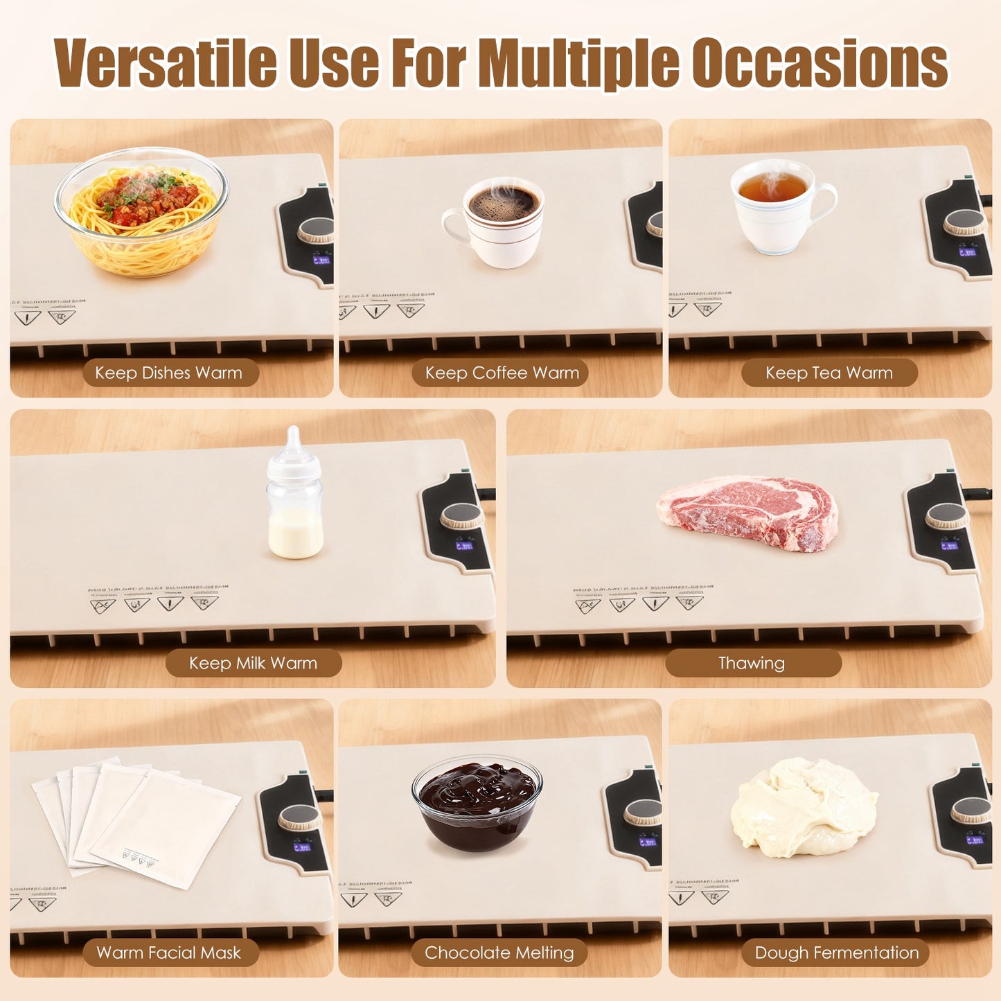 Electric Food Warming Mat 23.6×15.8in – 300W Silicone Hot Plate with 14 Temp Settings, 10H Timer, Portable & Roll-Up for Parties & Buffet