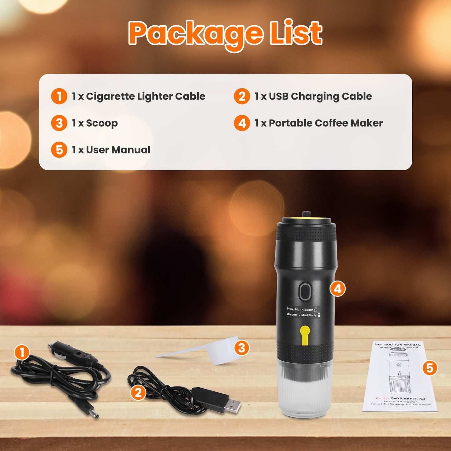 Portable Cordless Electric Espresso Maker – Self-Heating Coffee Machine for Car, Travel & Home