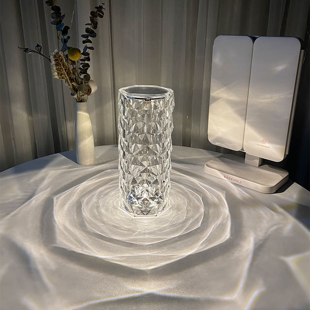 Nordic Crystal Diamond USB Table Lamp – Touch Dimming LED Night Light & Romantic Rose Projector