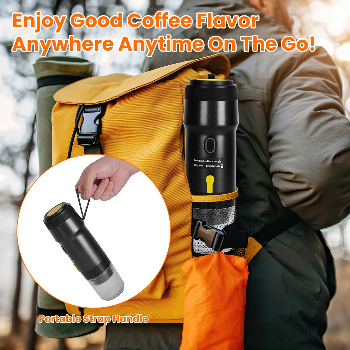 Portable Cordless Electric Espresso Maker – Self-Heating Coffee Machine for Car, Travel & Home