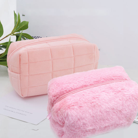 4pcs Cute Fluffy Cosmetic Bags – Large Capacity Plush Makeup Pouches for Women, Autumn & Winter Portable Storage