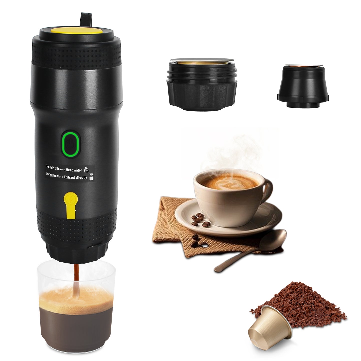 Portable Cordless Electric Espresso Maker – Self-Heating Coffee Machine for Car, Travel & Home