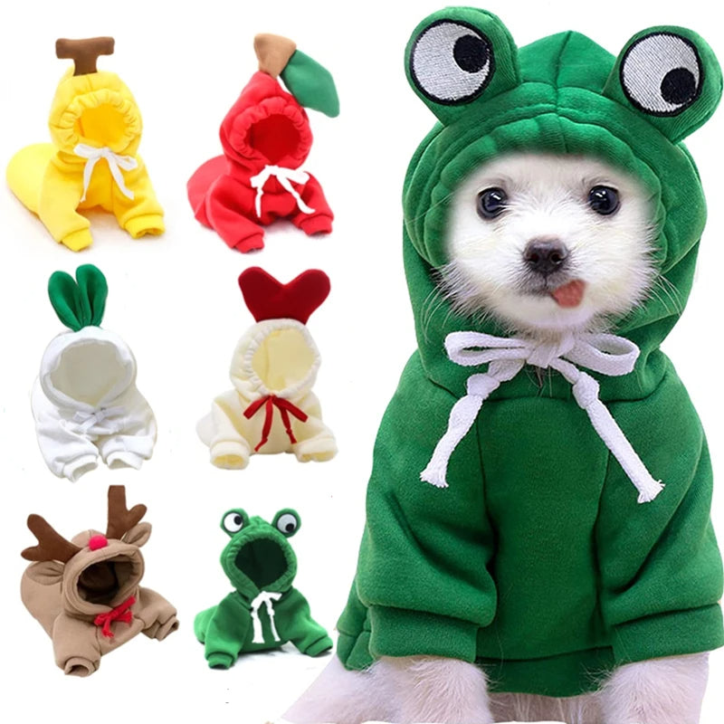 Cute Fruit Hoodie Dog Clothes – Winter Warm Fleece Pet Coat for Small Dogs & Puppies
