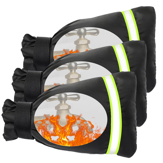 3PCS Outdoor Faucet Covers – Thick Insulated Faucet Socks for Winter Freeze Protection, Reflective Black