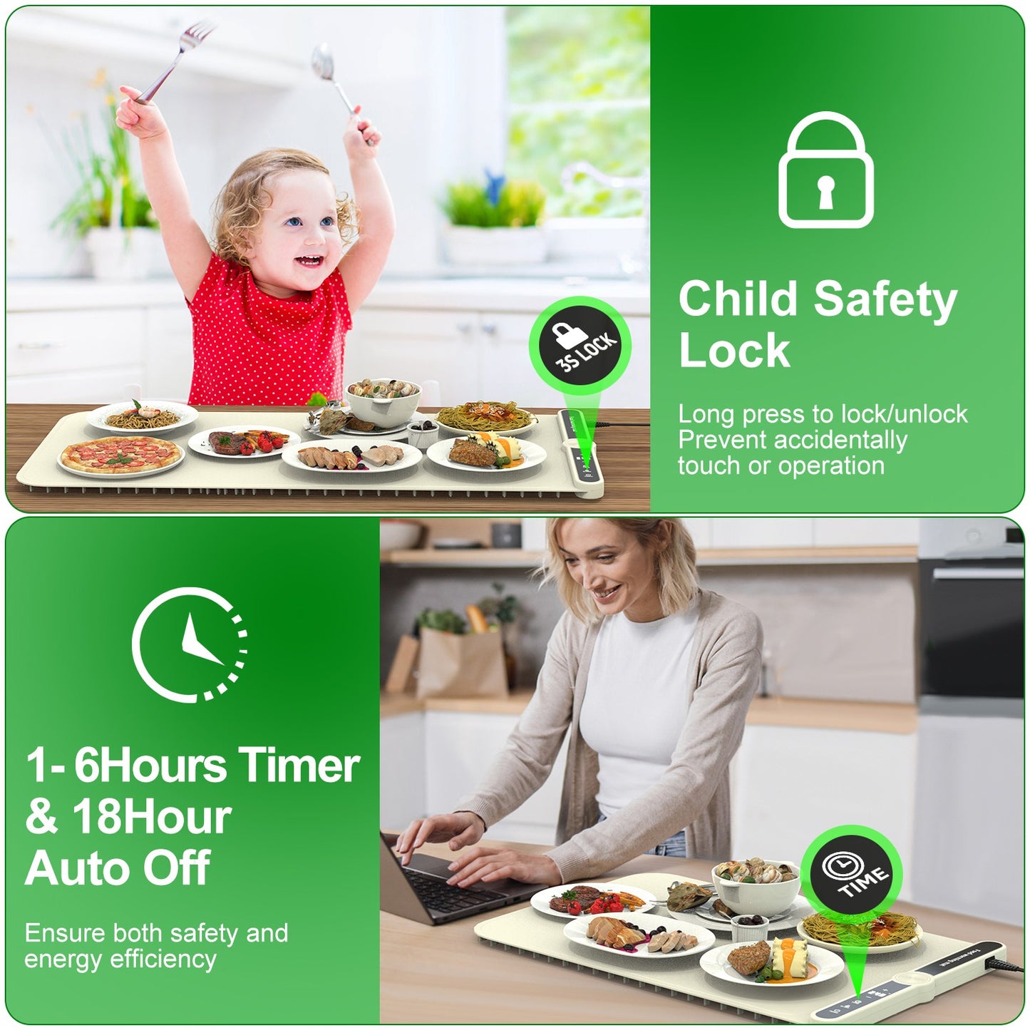 Electric Silicone Food Warming Mat – 9-Level Temperature Control, Timer & Child Lock