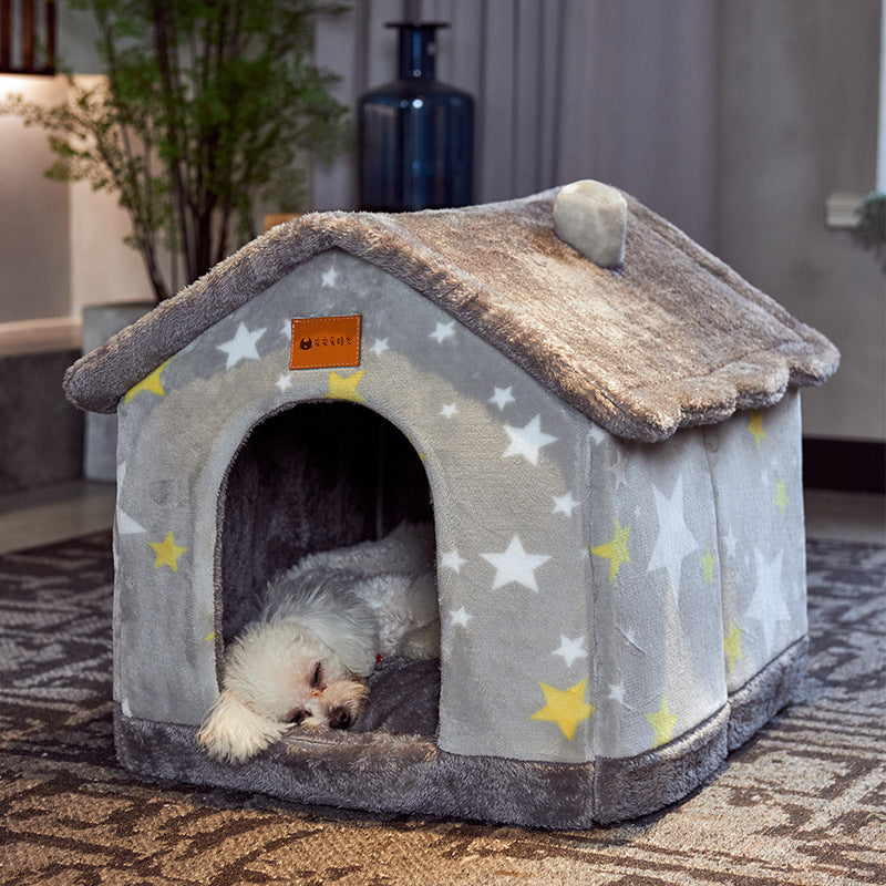 Foldable Dog & Cat House – Enclosed Pet Bed with Removable Nest