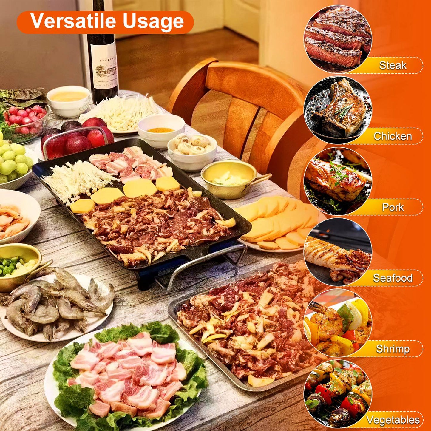 Electric Tabletop BBQ Grill & Hot Plate – Non-Stick Indoor & Outdoor Griddle