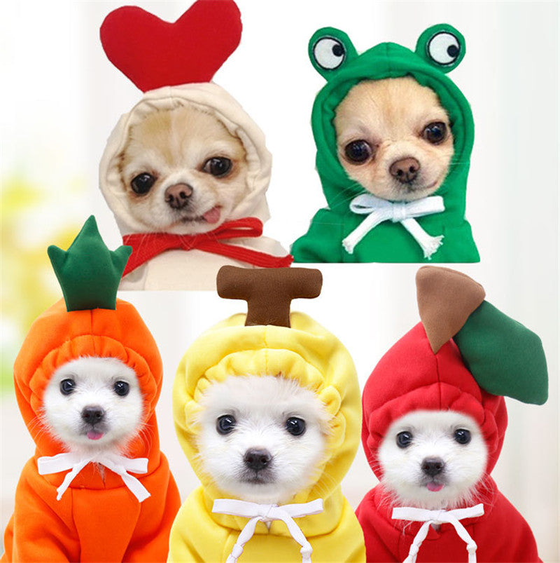 Cute Fruit Hoodie Dog Clothes – Winter Warm Fleece Pet Coat for Small Dogs & Puppies