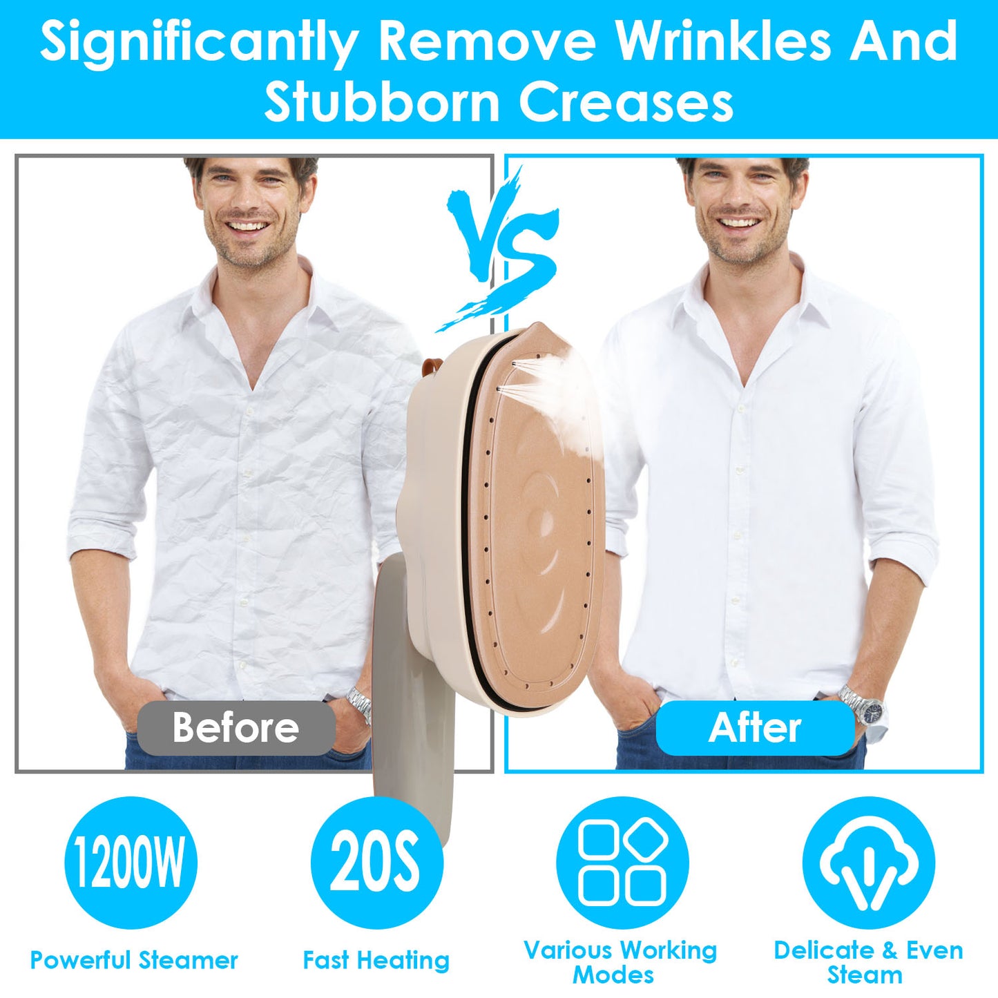 1200W Foldable Handheld Garment Steamer – Wet & Dry Iron with Temperature Display