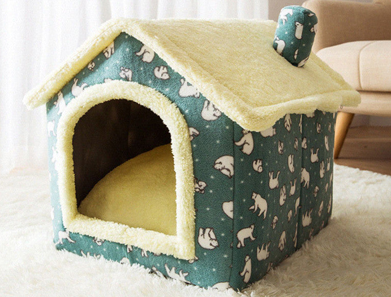 Foldable Dog & Cat House – Enclosed Pet Bed with Removable Nest