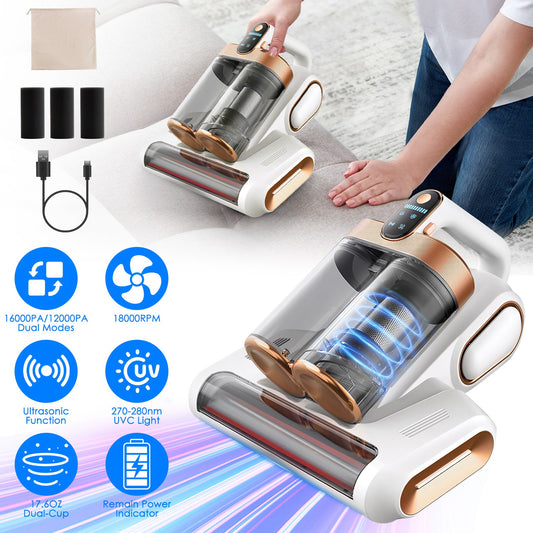 Handheld Mattress Vacuum Cleaner with UVC Light & Ultrasonic Cleaning – 16 KPa Deep Bed & Sofa Cleaner