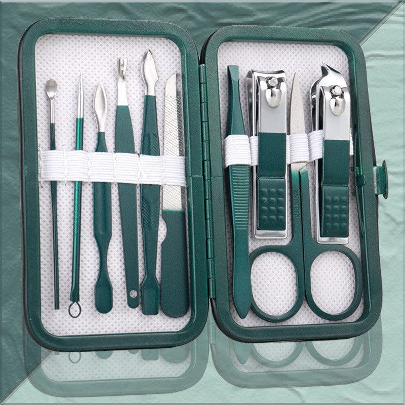 Professional Stainless Steel Manicure & Pedicure Nail Clipper Set – Emerald Green Grooming Kit with Travel Case