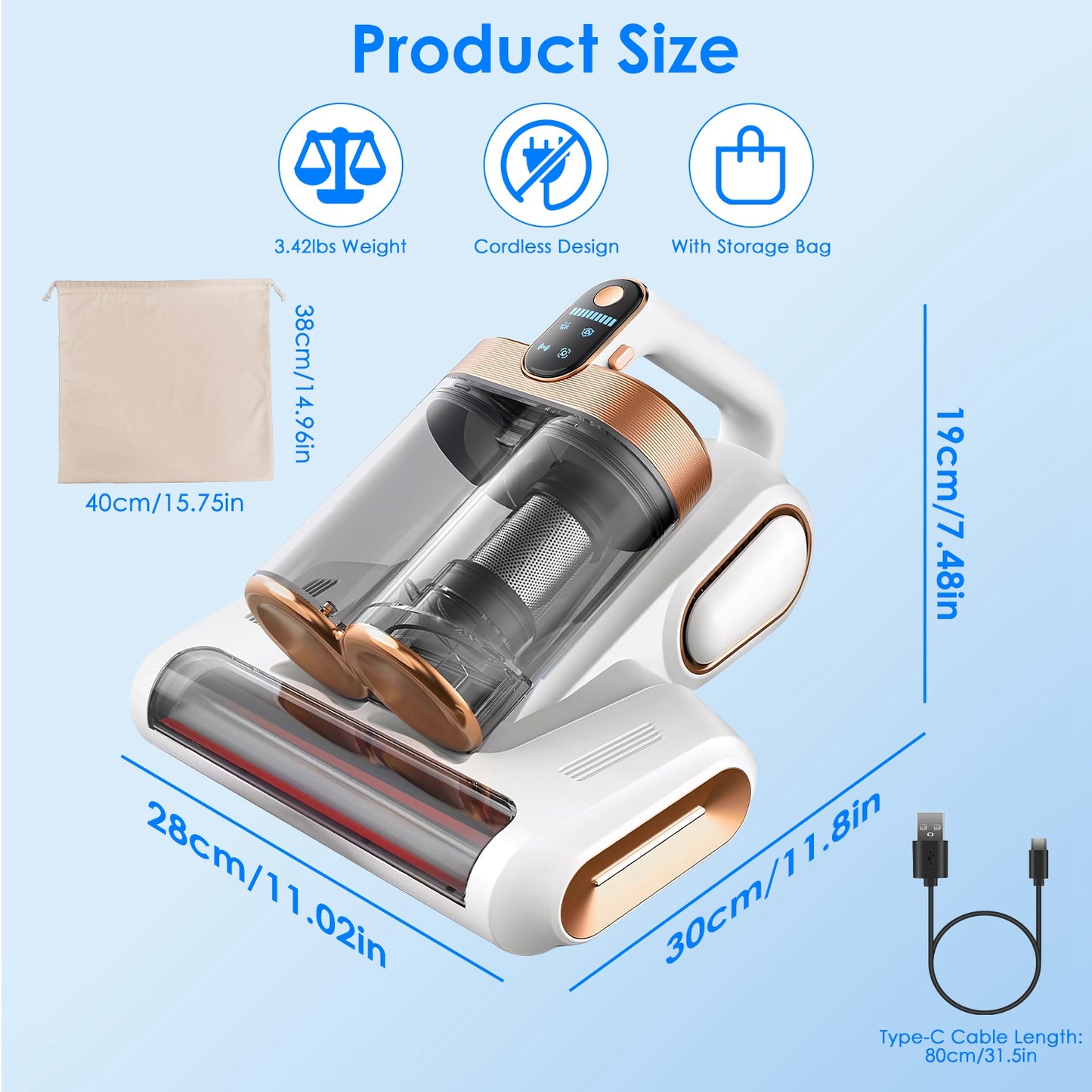Handheld Mattress Vacuum Cleaner with UVC Light & Ultrasonic Cleaning – 16 KPa Deep Bed & Sofa Cleaner