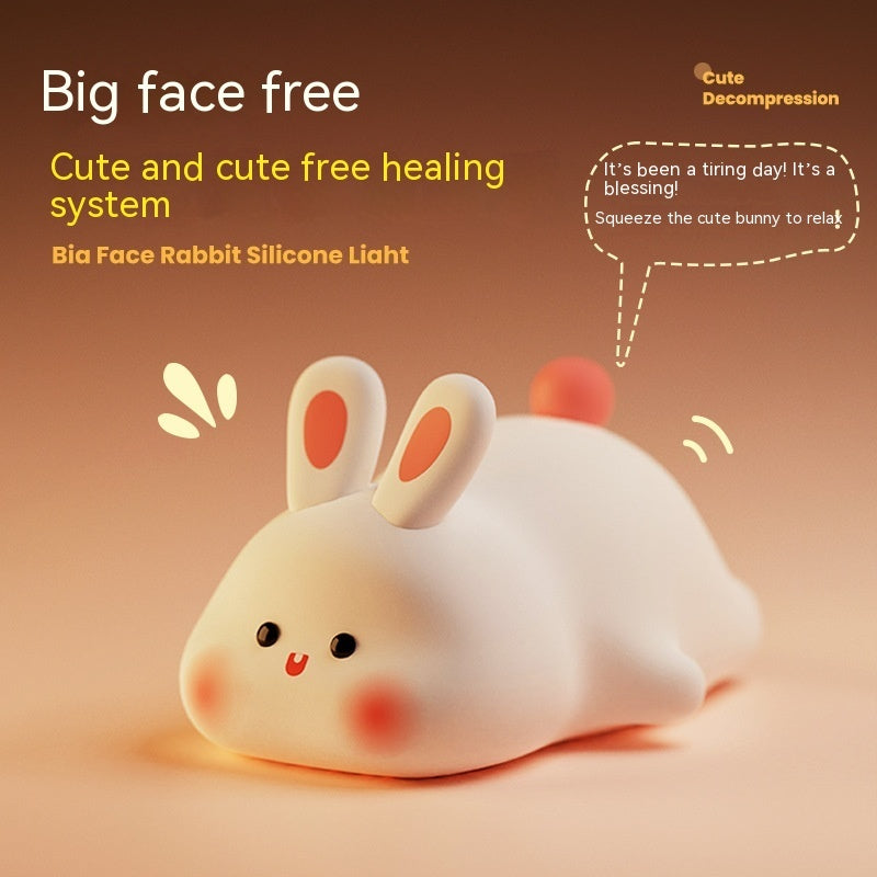 Cute Rabbit LED Night Light – Touch Sensor Silicone Kids Bedside Lamp with Timer & USB Rechargeable