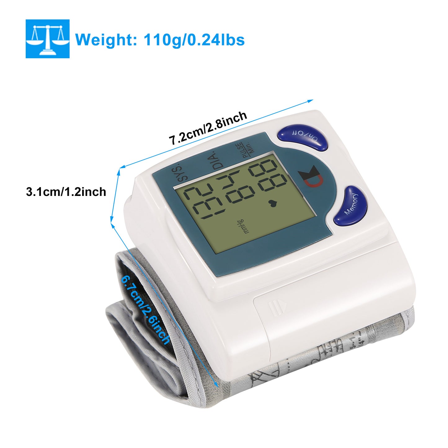 Digital Wrist Blood Pressure Monitor – Heart Rate Tester with 60-Reading Memory & LCD Display