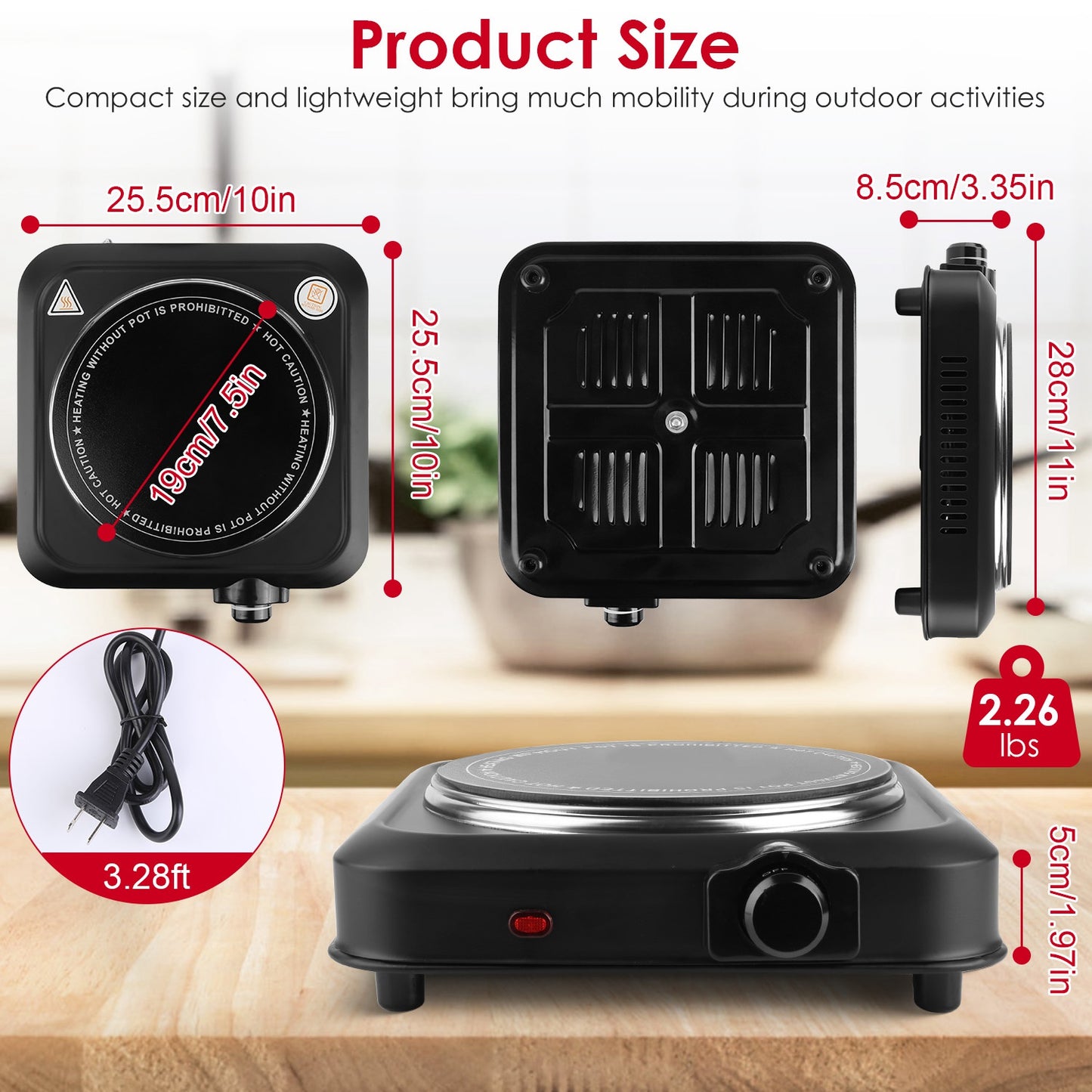 1200W Infrared Portable Electric Hot Plate – 7.5” Glass Cooktop with Adjustable Temperature