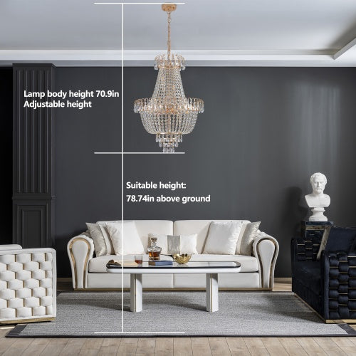 Golden Crystal Chandelier – Large Modern Luxury Lighting for Living Room, Dining, Bedroom & Hallway