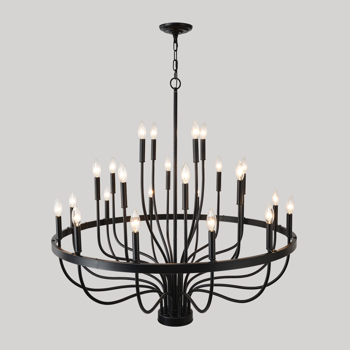 24-Light Black Industrial Chandelier – Modern Farmhouse Candle Pendant for Dining, Living, Bedroom & Kitchen
