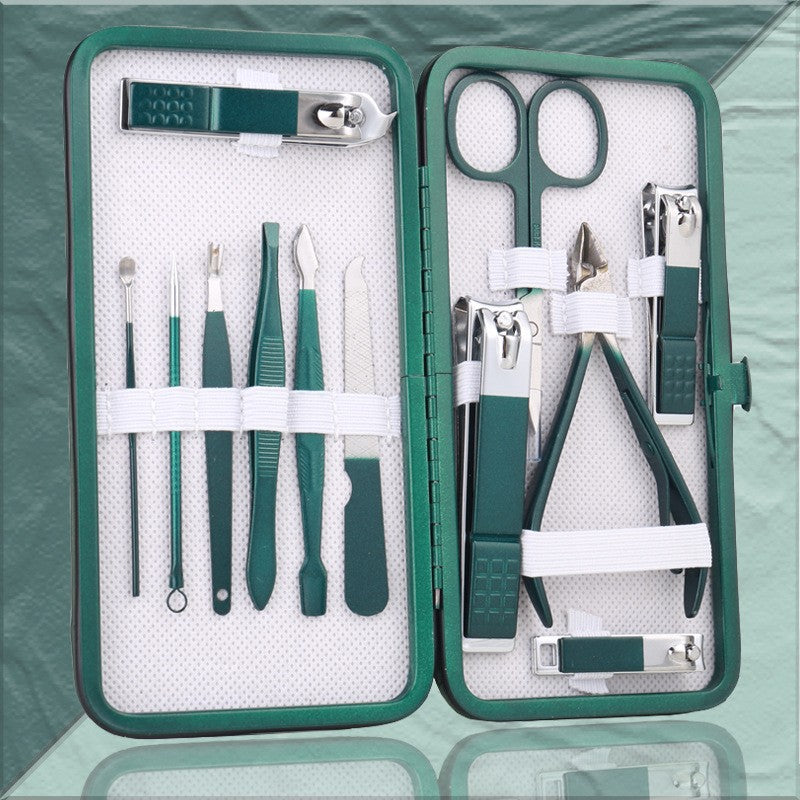 Professional Stainless Steel Manicure & Pedicure Nail Clipper Set – Emerald Green Grooming Kit with Travel Case