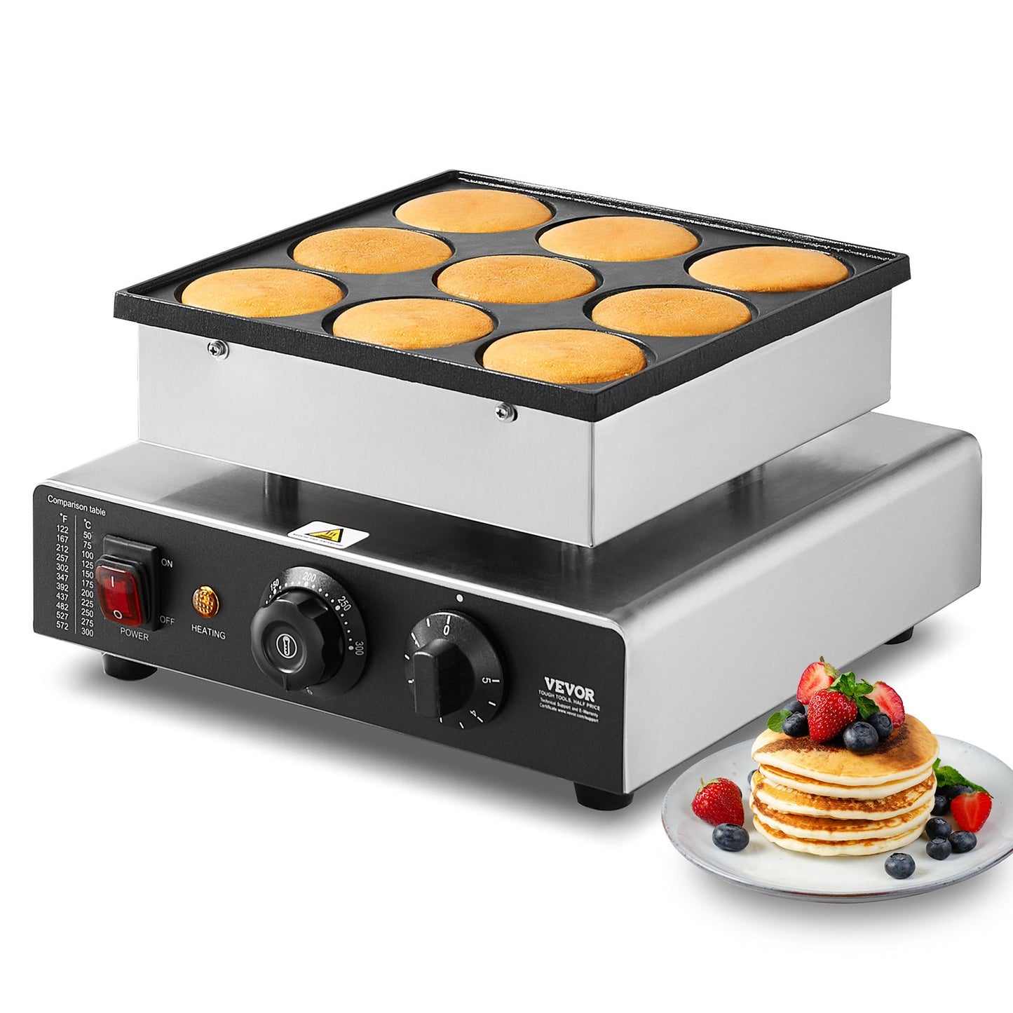 9PCS 76mm Dutch Pancake & Dorayaki Maker – 850W Commercial Non-Stick Pan